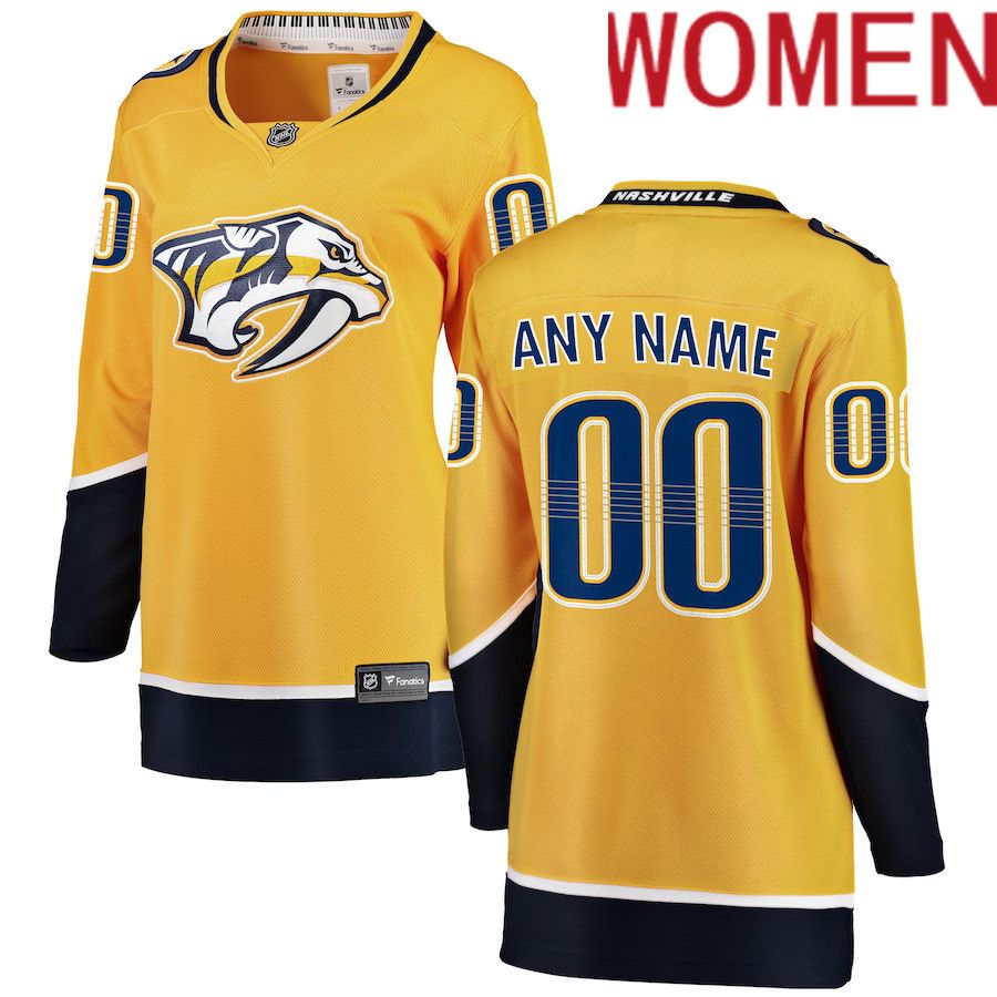 Women Nashville Predators Fanatics Branded Yellow Home Breakaway Custom NHL Jersey->women nhl jersey->Women Jersey